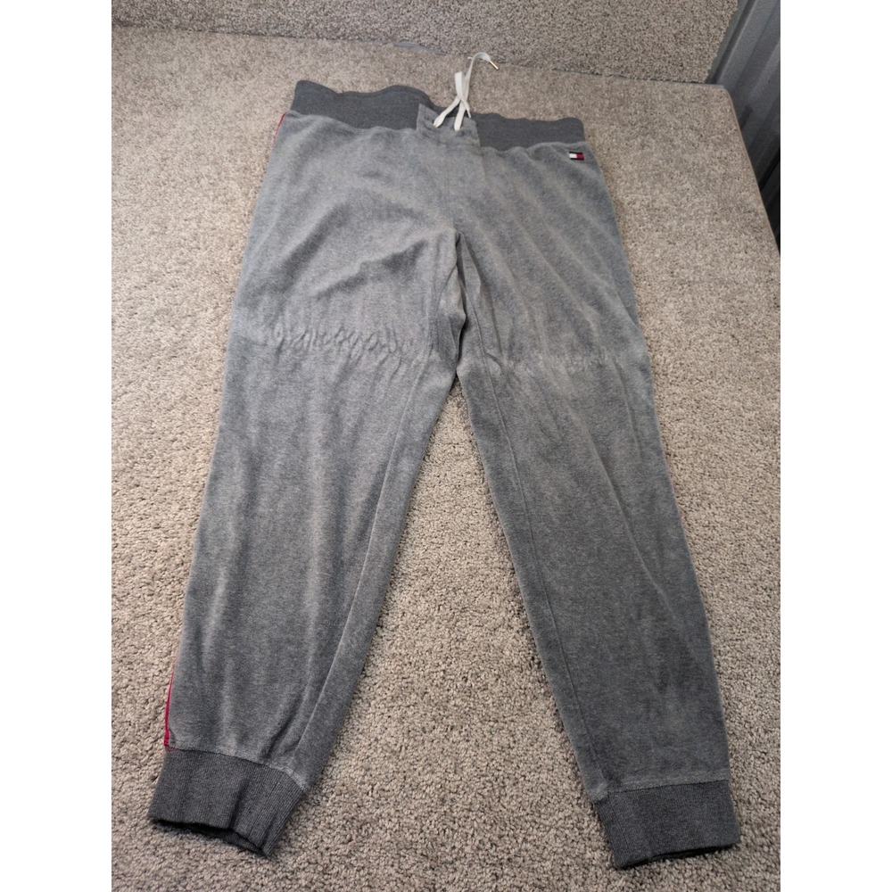 Tommy Hilfiger Sport Mens Gray Velour Joggers Red Side Stripe XL TPJ00022N
